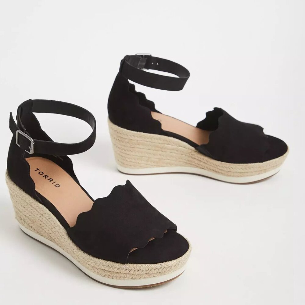Size 12 Wide Width TORRID Scalloped Espadrille Wedge Sandals Womens Shoes Summer